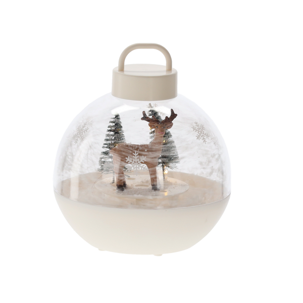 CHRISTMAS DECORATION - LED BAUBLE - WHITE - REINDEER 15 X 15 X 17 CM