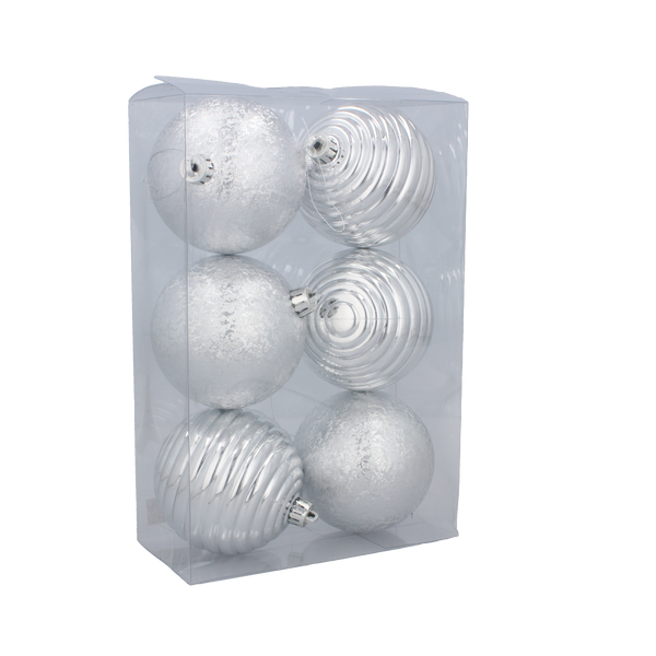 SET OF 6 BAUBLES 8 CM RED/GOLD/SILVER