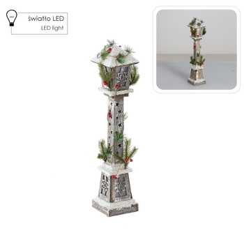 ŚWIĄTECZNA LATARNIA DREWNIANA Z GWIAZDAMI LED 13 x 13 x 60 CM *5232