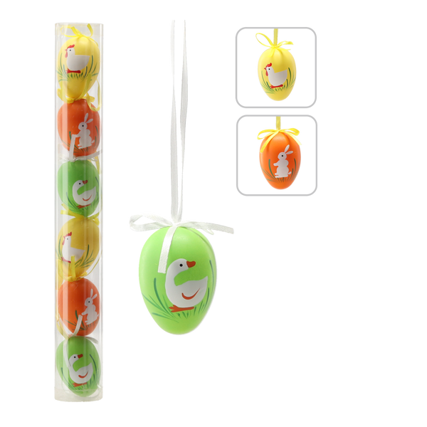 SET OF 6 EASTER EGGS 6 CM WITH ANIMAL PATTERN MIX DESIGNS TUBE