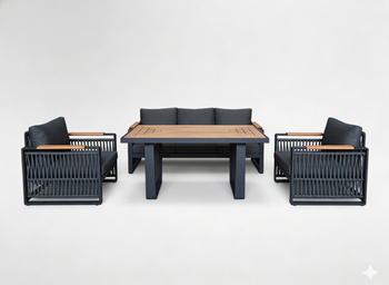 ZESTAW MEBLI ALUMINIOWYCH "SKOPJE" ( SOFA + 2 FOTELE + STOLIK) SZARY + SZARE PODUSZKI