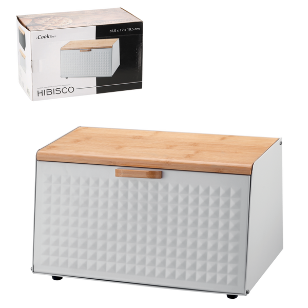 CHLEBAK HIBISCO - EMALIOWANY Z POKRYWĄ BAMBUSOWĄ 35,5 x 17 x 19,5 CM BIAŁY