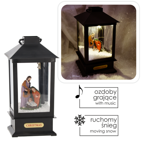 ŚWIĄTECZNY LAMPION 13 x 13 x 30 CM Z WKŁADEM LED POZYTYWKA - CZARNY - ŚWIĘTA RODZINA *9386