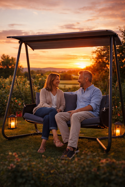 HUŚTAWKA OGRODOWA Z PLECIONYMI PODŁOKIETNIKAMI 180 x 139 x 185 CM ANTRACYTOWA PREMIUM