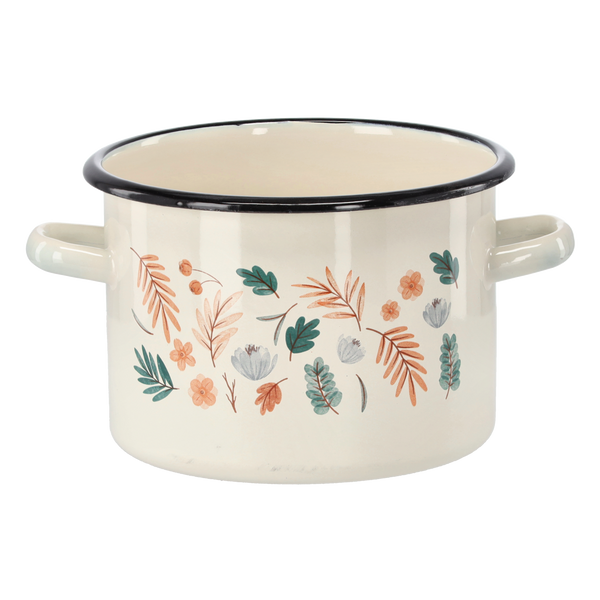 GARNEK EMALIOWANY 3 L 18 CM KREMOWY LIŚCIE *2365