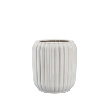 CERAMIC PLANT POT COVER 28 X 28 X 40,5 CM WHITE RIBBED
