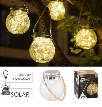 SOLÁRNÍ LAMPA - SKLENICE 12 x 12 x 14,5 CM KRIS 20 LED TEPLÁ BÍLÁ *3682