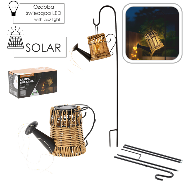 SOLÁRNA LAMPA 24,5 x 12 x 110 CM ZÁHRADNÁ RATTAN 33 LED TEPLÁ BIELA *6024