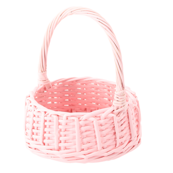 KOŠÍK Z RATTANU 26 x 26 x 14/35 CM S RÚČKOU - RŮŽOVÝ *8307