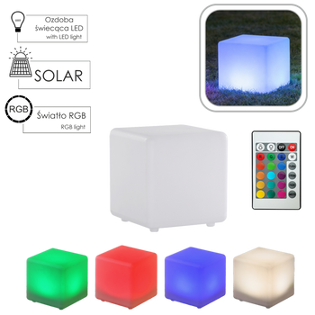 LAMPA SOLARNA KOSTKA BIAŁA 30 x 30 x 31 CM MULTIKOLOR Z PILOTEM *4897