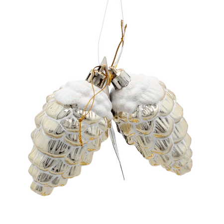 KPL. 2 DECORAȚII DE BRAD CONE 9 CM AURII / ARGINTII / ROȘII *5386