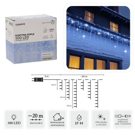 COLD WHITE ICICLE CURTAIN 500L