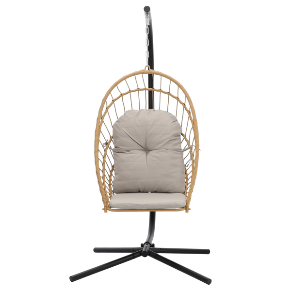 ERIS BROWN FOLDABLE HANGING CHAIR, PILLOW - GRAY, FRAME - BLACK