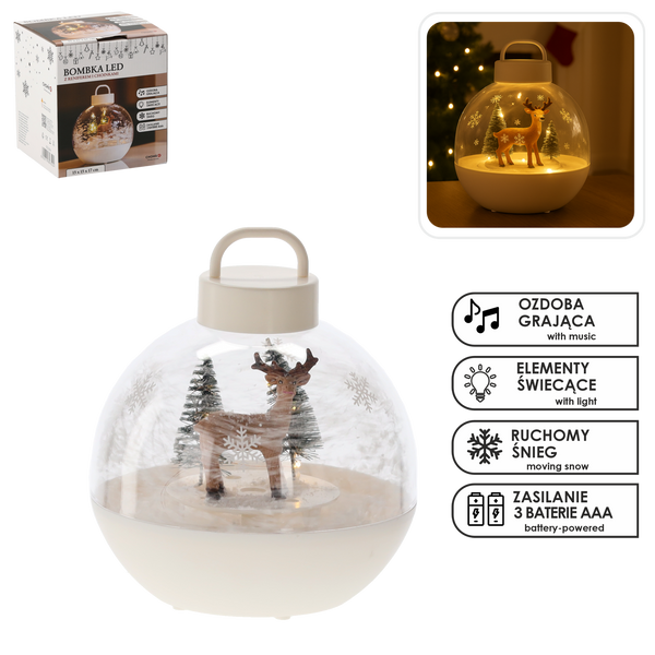 VÁNOČNÍ OZDOBY KULIČKA 15 X 15 X 17 CM S LED HRAČKOU - BÍLÁ - SOB *3504