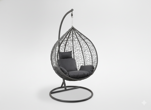 FOTEL WISZĄCY ROZM. L CIEMNOSZARY, PODUSZKA - CIEMNOSZARA, RAMA - CIEMNOSZARA