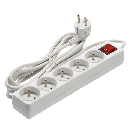 EXTENSION CORD POWER STRIP WITH SWITCH 5 SOCKETS 3 M WHITE