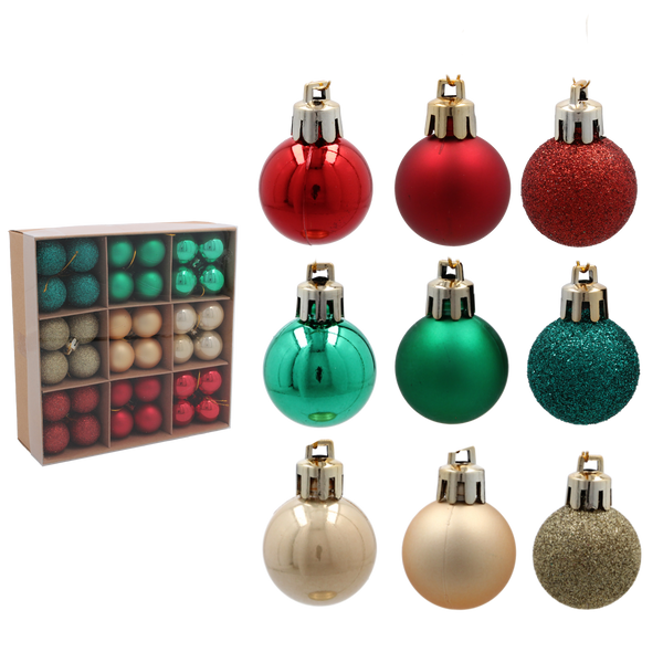 SET OF 72 CHRISTMAS BAUBLES MIX OF COLORS 3 CM