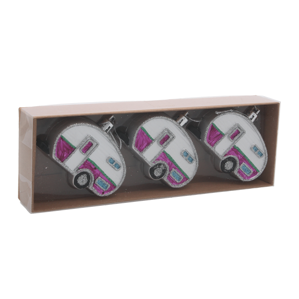 KPL. 3 OZDÓB CHOINKOWYCH 8 CM PRZYCZEPA CAMPINGOWA MIX KOLORÓW *5348