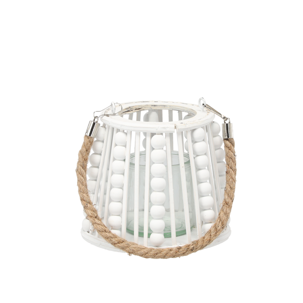 LAMPION Z KORALIKAMI 16 x 14 CM BIAŁY *1296