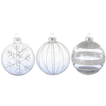 BOMBĂ DE STICLĂ - TRANSPARENT DECORATĂ 8 CM MIX DE MODELE disp=12buc *4778