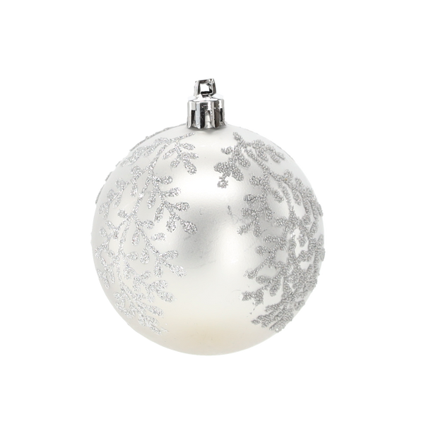SET OF 6 CHRISTMAS BAUBLES SILVER 7 CM