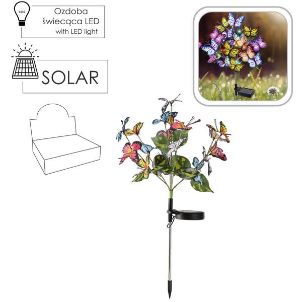 LAMPA SOLARNA H 68 CM MOTYLKI 49 LED CIEPŁY BIAŁY disp=12szt *4675