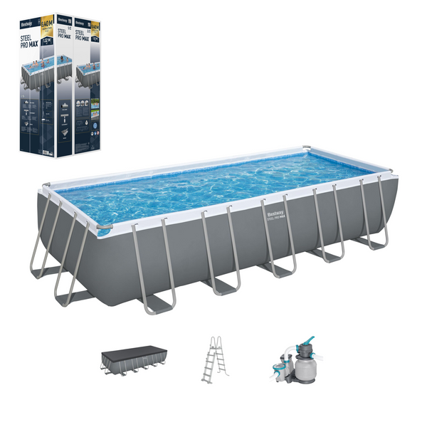 PISCINA REGLABILĂ 6,40 X 2,74 X 1,32 M (PISCINA, POMPĂ CU SAND, SCARĂ, CAPAC, DISTRIBUITOR) 