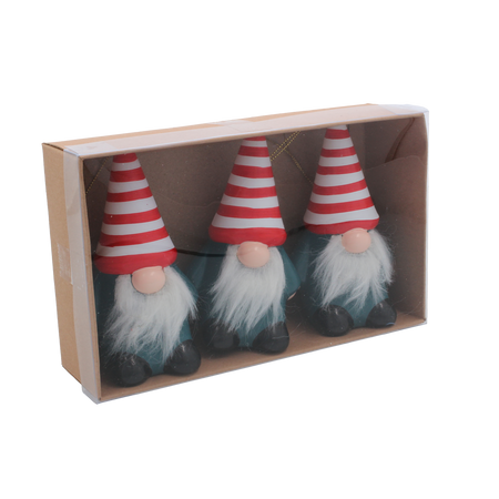 SET OF 3 CHRISTMAS TREE ORNAMENTS - GNOMS 6.5 X 5.5 X 12 CM pack=6 sets