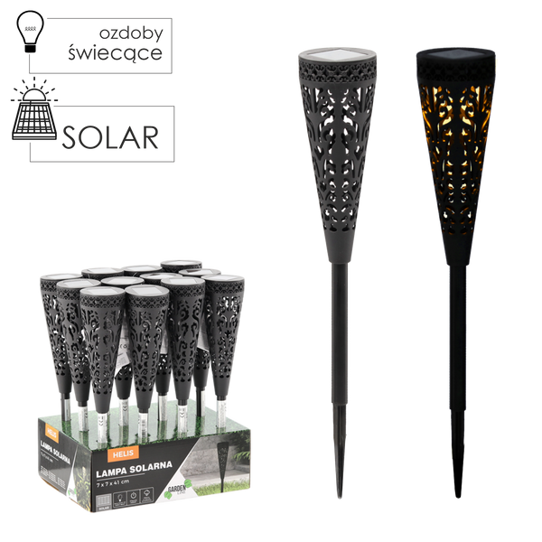 LAMPA SOLARNA HELIS 7 x 7 x 41 CM CZARNA CIEPŁY BIAŁY disp=12szt *4252