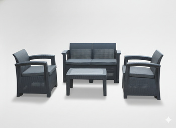 ZAHRADNÍ NÁBYTEK - ANTRACIT (2 KŘESLA, STŮL, SOFA) *6454