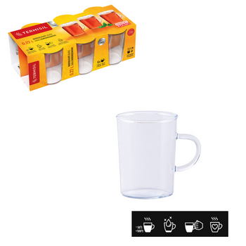 SET OF 6 0.22L HEAT-RESISTANT GLASS MUGS WITH CONE HANDLE