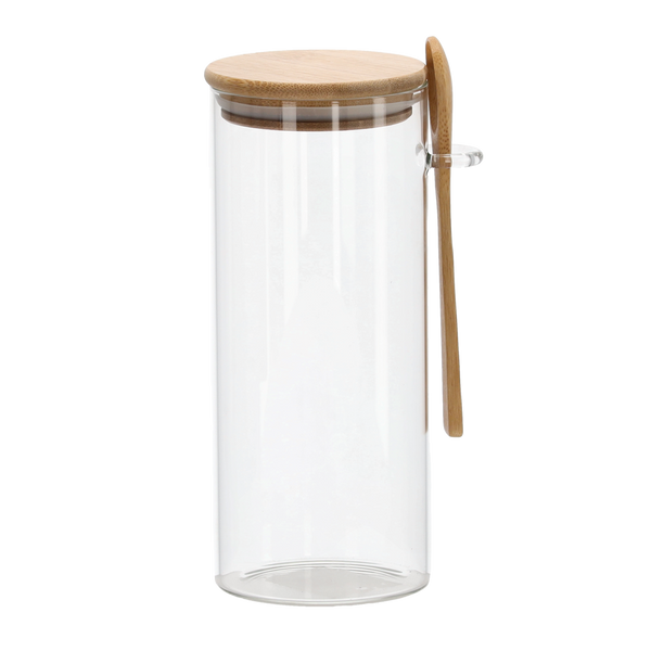 BORCAN DIN STICLĂ DE 1L CU CAPAC DIN LEMN ȘI LANGURIȚĂ *0833