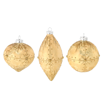 GLASS ORNAMENT - GOLD DECORATED MIXED SHAPES