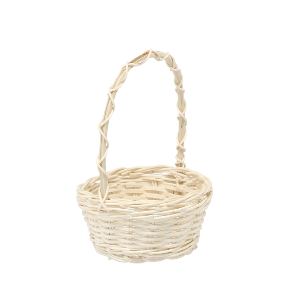 RATTAN BASKET 13.5/10.5 x 6/18 CM WITH HANDLE - WHITE