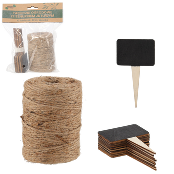 KIT. SFOARĂ DE JUT 60 M + 10 BUC. PLĂCUȚE PENTRU GRĂDINĂ 10 x 6 CM *4526
