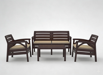 ZESTAW MEBLI OGRODOWYCH BRĄZOWYCH "SANTANA" (2x FOTEL, ŁAWKA 2os.)