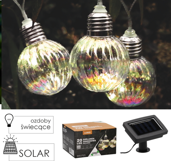 GIRLANDA SOLARNA OGRODOWA DŁ. 2 + 3,8 M LORIS 20 LED OPALOWY ZIMNY BIAŁY *3576