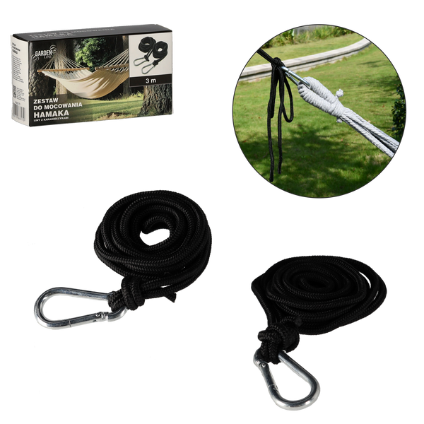 HAMMOCK MOUNTING KIT - ROPES WITH CARABINERS - LOAD CAPACITY 200 KG