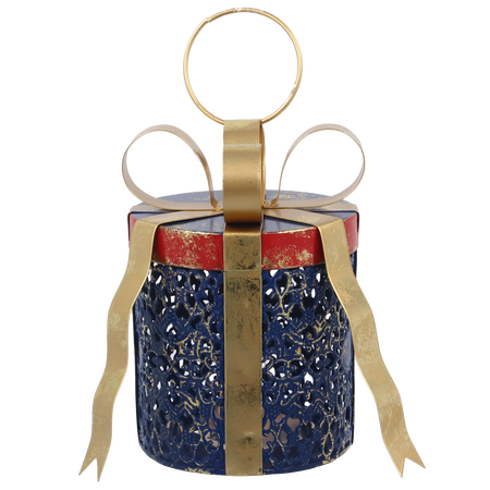ORNAMENT DE CRĂCIUN - CADOU ROTUND DIN METAL CU FUNDIȚĂ LED 15 x 15 x 20 CM *5258
