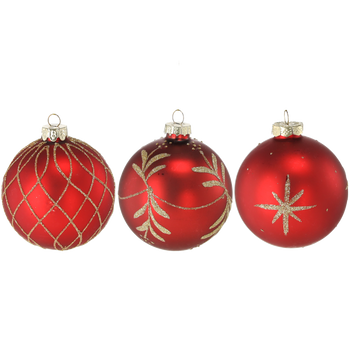 GLASS ORNAMENT - MATTE RED MIXED PATTERNS 8 CM