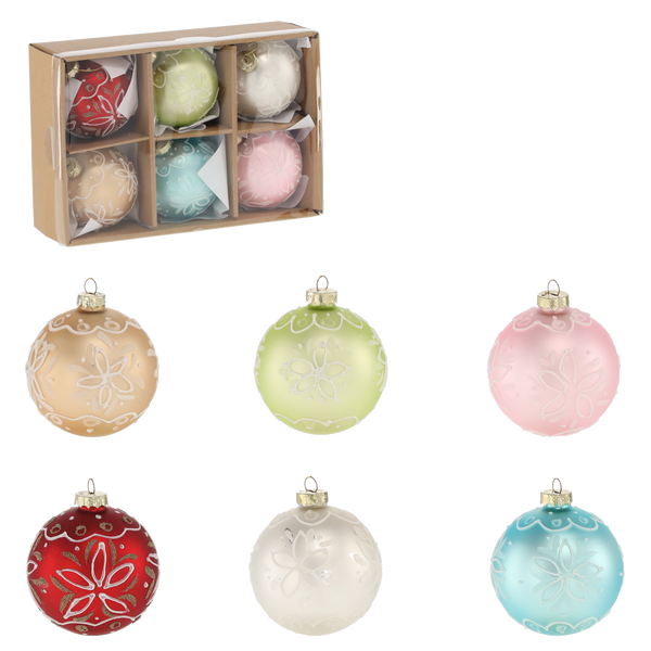 Set de 6 globuri din sticlă FI 8 CM ornamental mix de culori *2812