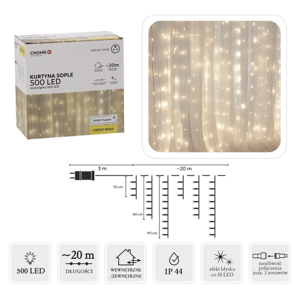 WARM WHITE ICICLE CURTAIN 500L