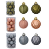 SET OF 16 BAUBLES 4 CM OLIVE/COPPER/GRAPHITE MIX DESIGNS TUBE