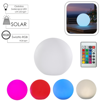 LAMPA SOLARNA KULA BIAŁA 30 x 30 x 28 CM MULTIKOLOR Z PILOTEM *4927