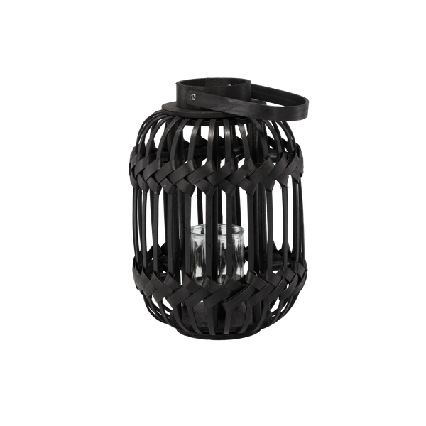 LANTERNĂ NEGRĂ H 34/46 CM CU INSERTIE DIN STICLĂ *3223