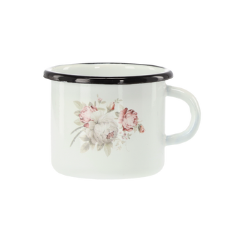 KUBEK EMALIOWANY 0,5 L 8 CM BIAŁY RÓŻA  *3059