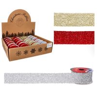 VÁNOČNÍ DEKORAČNÍ STUHA 3,8 CM x 2,7 M MIX BARVY ČERVENÁ/ZLATÁ/STŘÍBRNÁ balení=24ks *9768