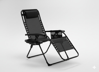LEŻAK OGRODOWY "ZERO GRAVITY" SKŁADANY Z PODSTAWKĄ, KIESZONKĄ I ZAGŁÓWKIEM CZARNY 65 x 176 x 110 CM