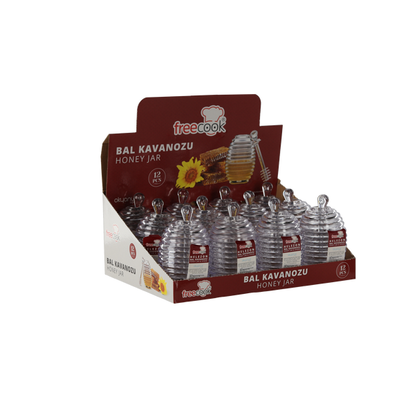 Borcan din plastic pentru miere 200 ml cu lingură disp=12buc *7956