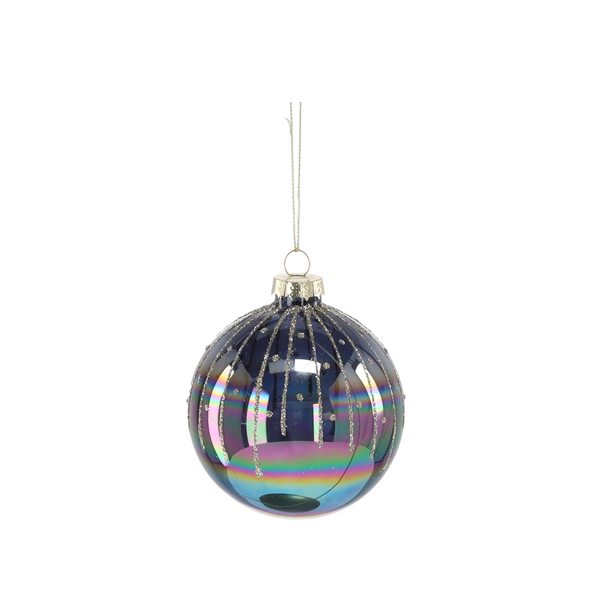 SKLENĚNÁ BAUBLE - ČERNÝ LESK MIX VZORŮ 8 CM disp=12ks *1907